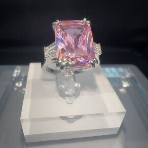Emerald Cut Pink Cubic Zirconia & Silver Ring 10